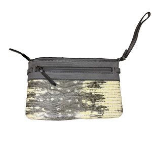 Vera Wang Ivory Grey Yellow Faux Snake Skin Clutch Wristlet